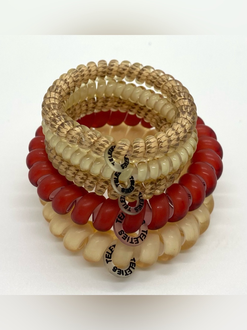 Teleties Spiral Coil Hair Ties Red Cream Tan Boho Fall Preppy Coastal Cowgirl - Picture 2 of 16